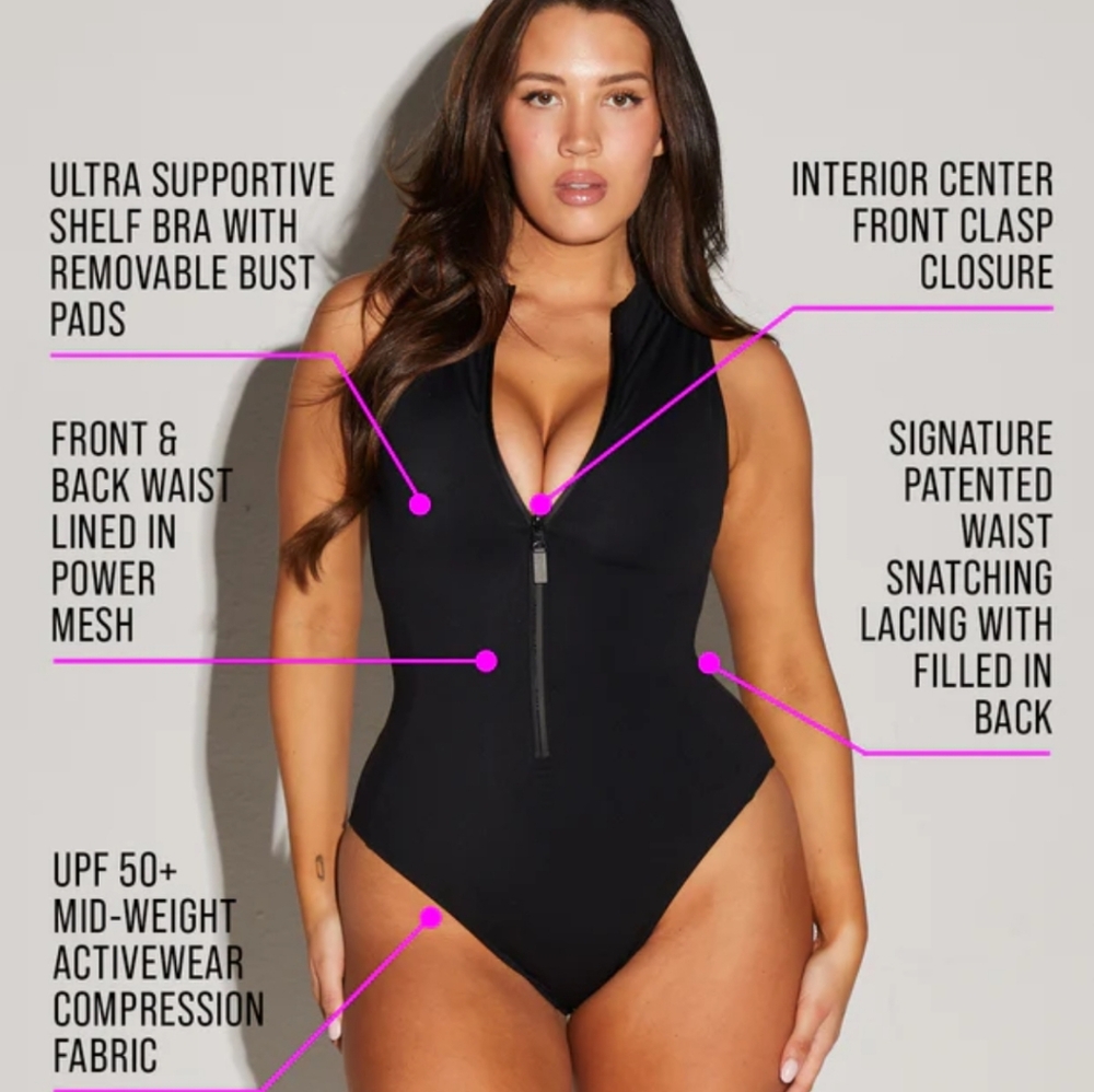 Black Zip Swim One Piece, TA3 Surfy Swimsuit, TA3 Sleeveless Surfy Swimsuit - Picture 3 of 8